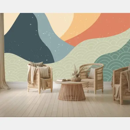Wall mural serene geometric mountain landscape • Wallissimo®