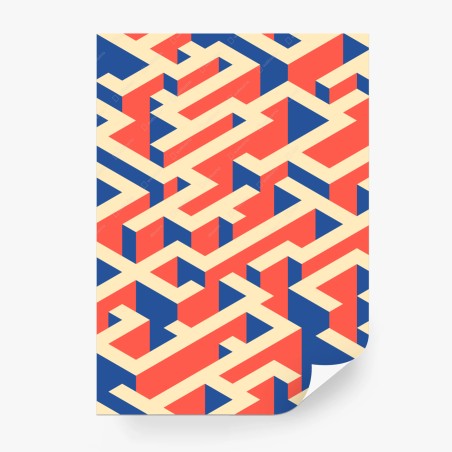 Wall mural isometric geometric pattern in coral and navy • Wallissimo®