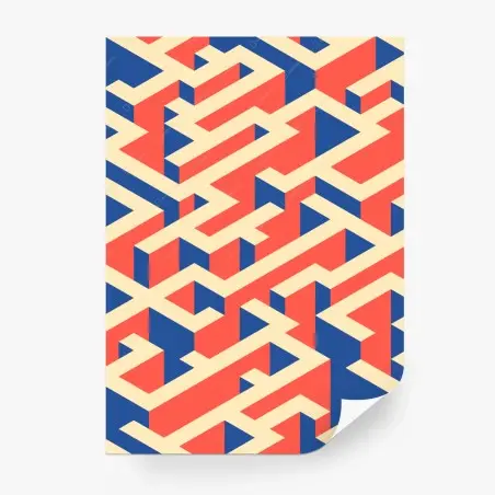 Wall mural isometric geometric pattern in coral and navy • Wallissimo®