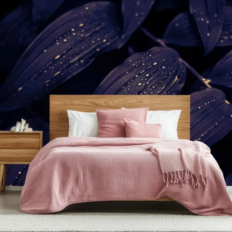 Wall mural moody purple foliage with dewdrops