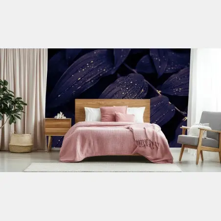 Wall mural moody purple foliage with dewdrops • Wallissimo®
