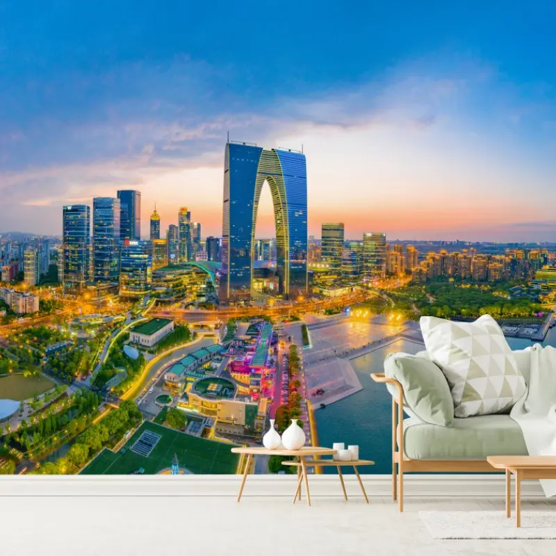 Wall mural panoramic city skyline at dusk
