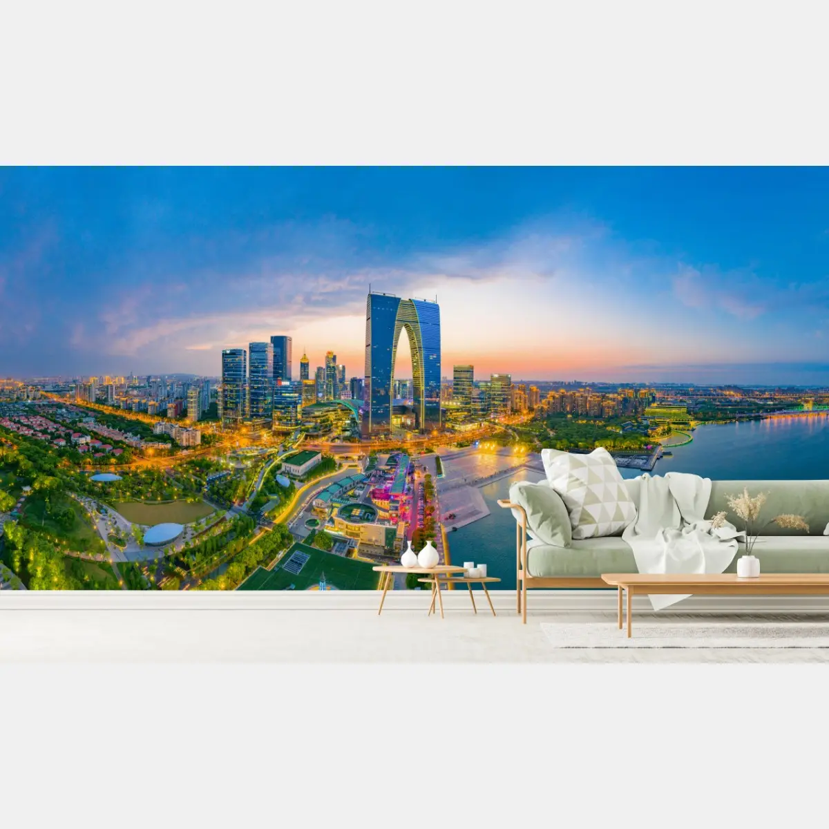Wall mural panoramic city skyline at dusk • Wallissimo®