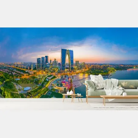 Wall mural panoramic city skyline at dusk • Wallissimo®