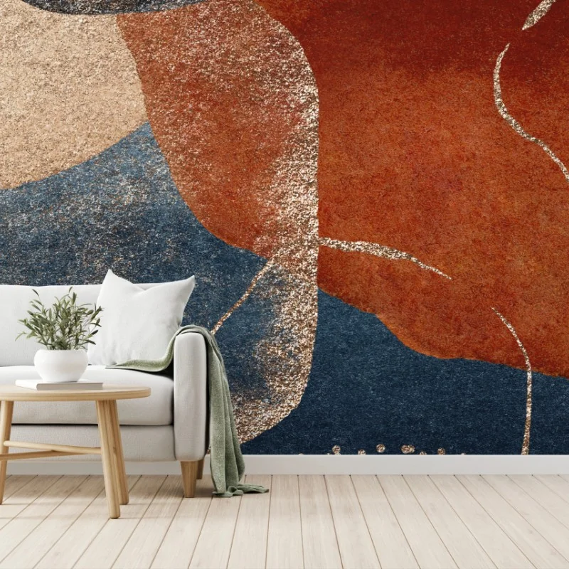 Wall mural navy and terracotta abstract composition