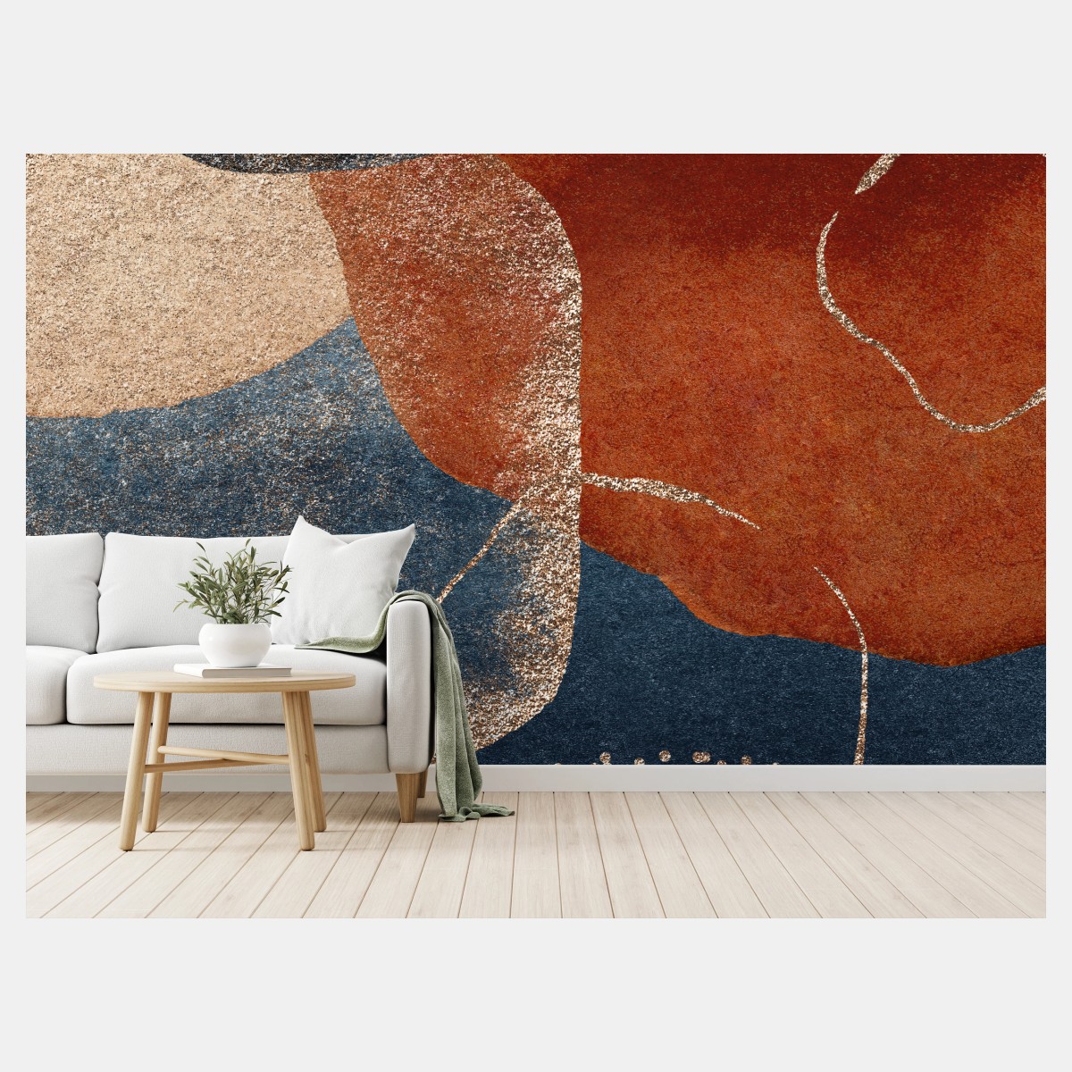 Wall mural navy and terracotta abstract composition • Wallissimo®