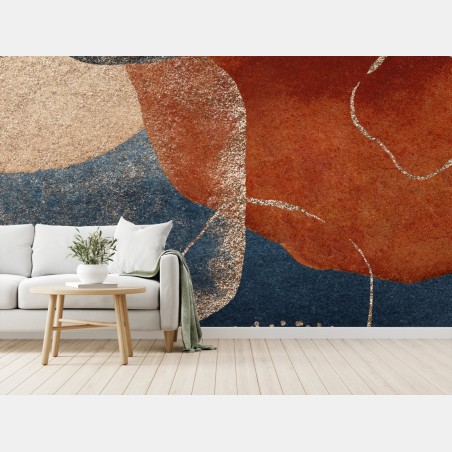 Wall mural navy and terracotta abstract composition • Wallissimo®