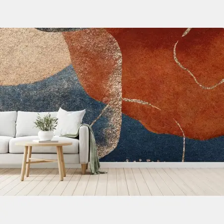Wall mural navy and terracotta abstract composition • Wallissimo®