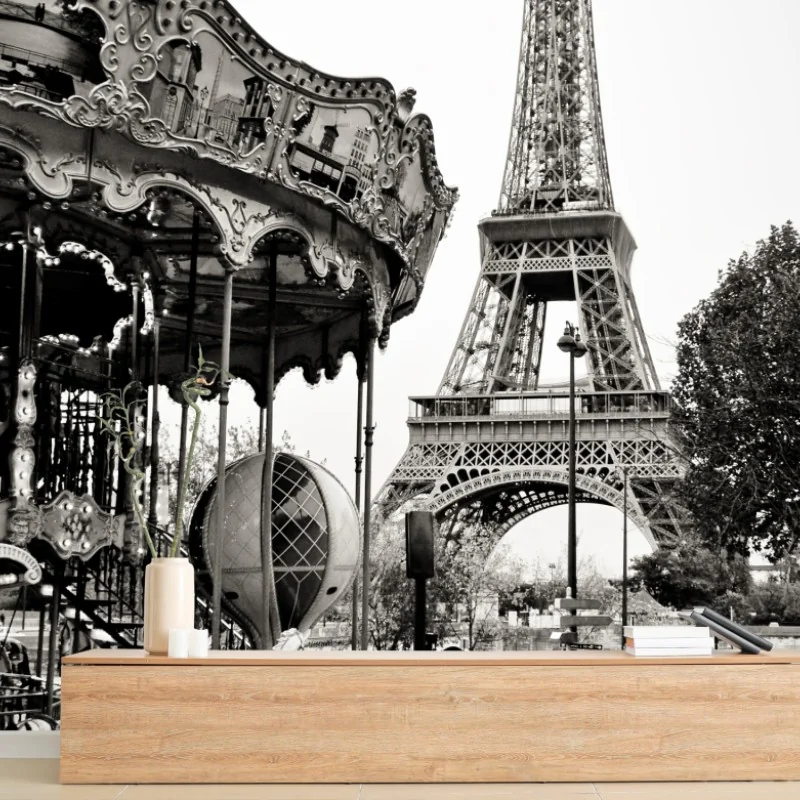 Wall mural Eiffel Tower and carousel in Paris