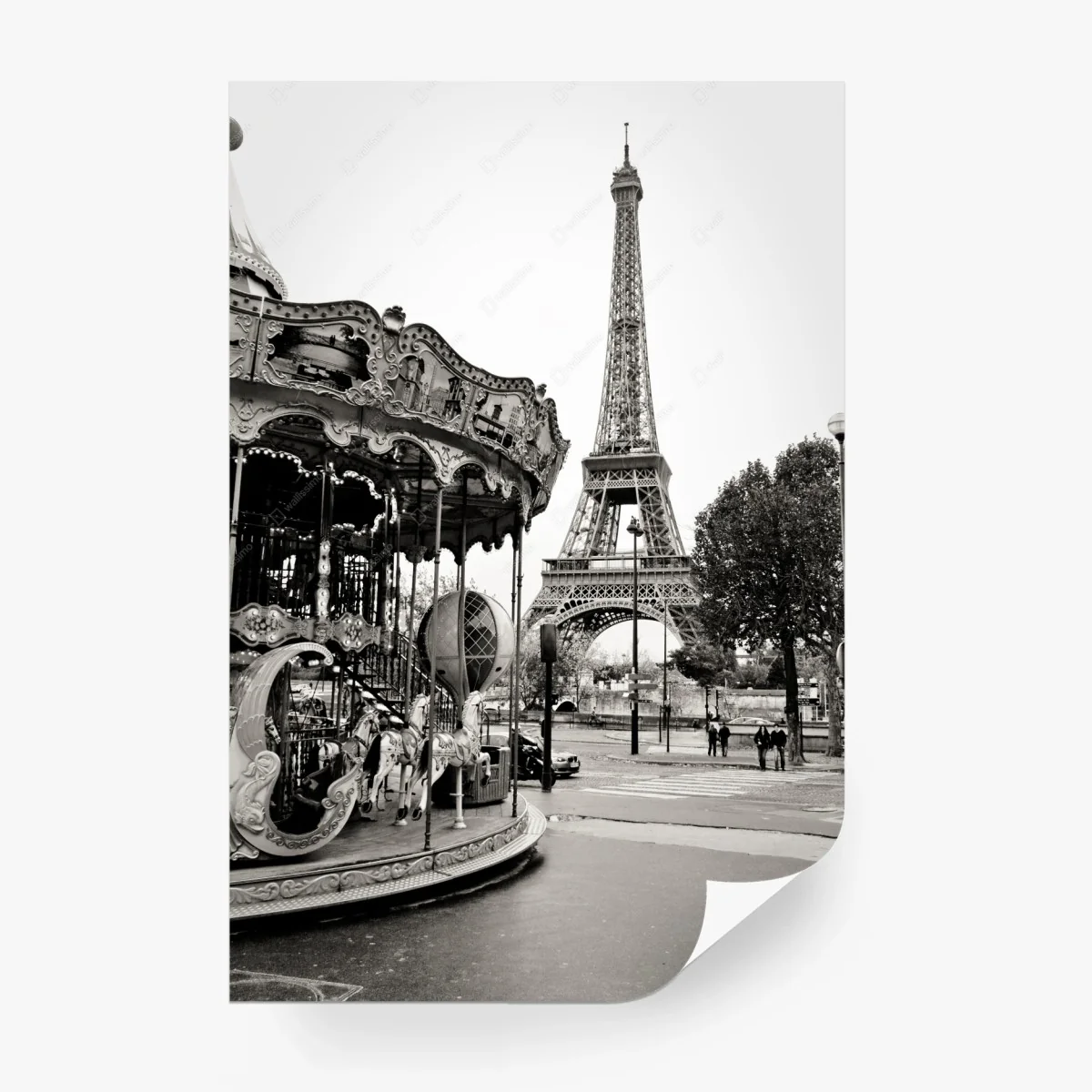 Wall mural Eiffel Tower and carousel in Paris • Wallissimo® Wall mural Eiffel Tower and carousel in Paris • Wallissimo®