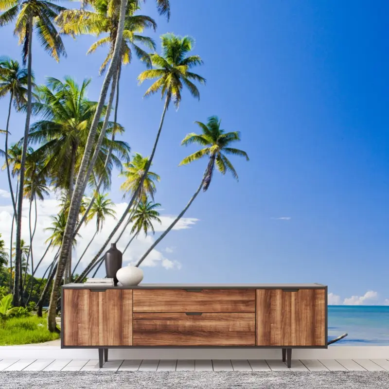 Wall mural tropical palm beach under blue sky