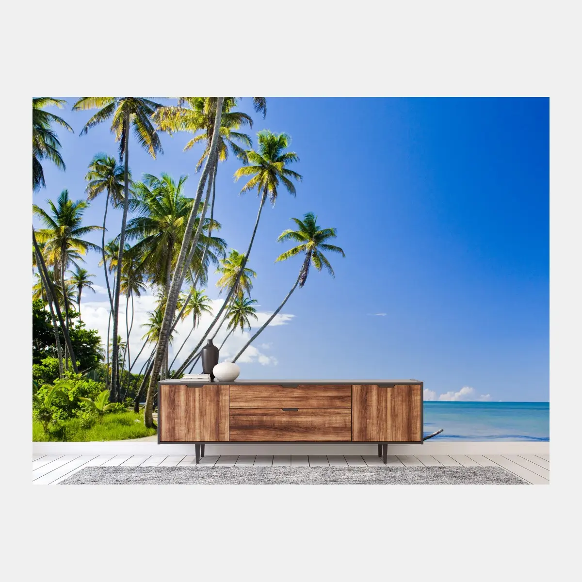 Wall mural tropical palm beach under blue sky • Wallissimo®
