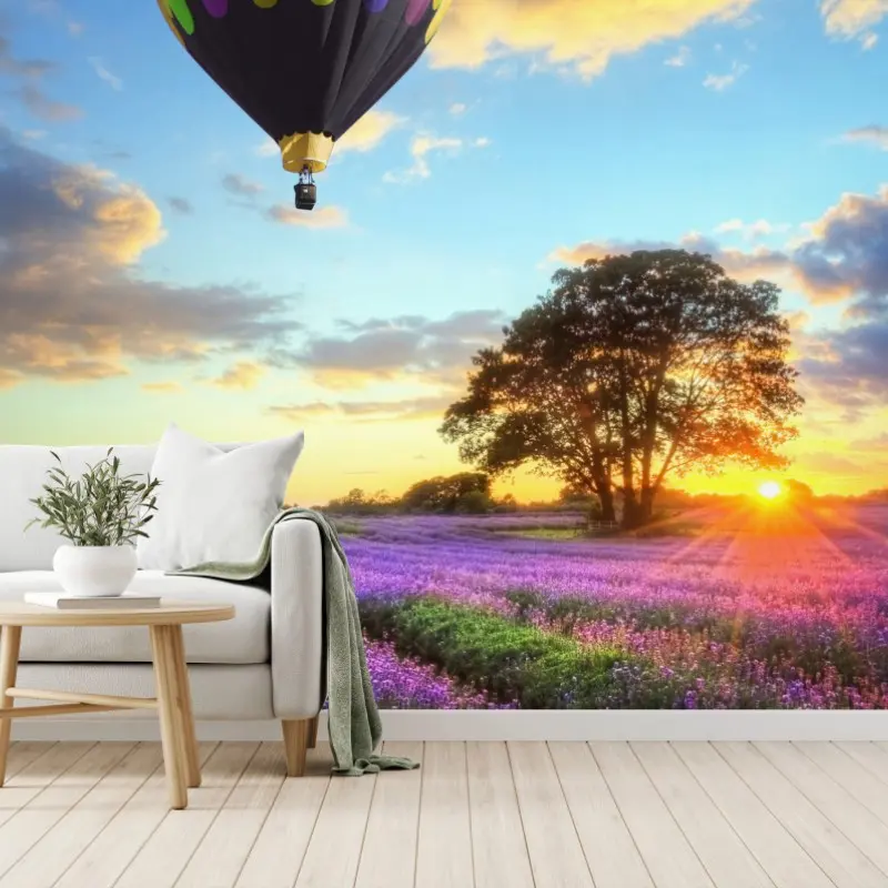 Wall mural lavender sunset with hot air balloons