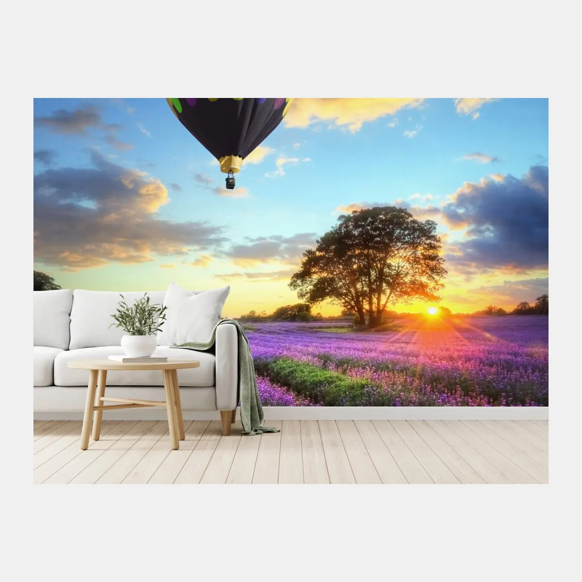 Wall mural lavender sunset with hot air balloons • Wallissimo®