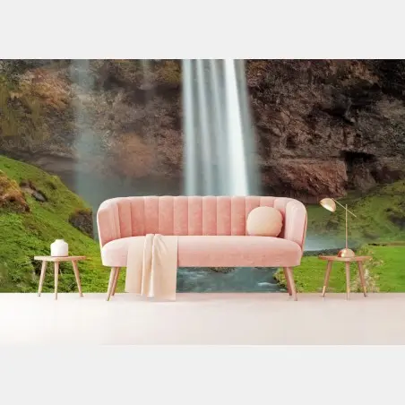 Wall mural serene waterfall in a lush valley • Wallissimo®