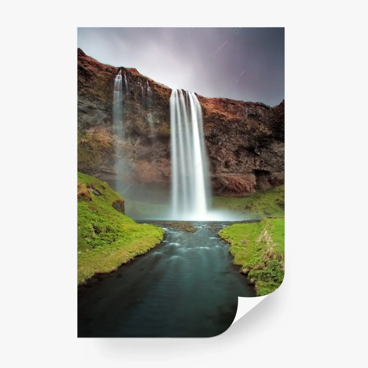 Wall mural serene waterfall in a lush valley • Wallissimo®