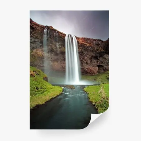 Wall mural serene waterfall in a lush valley • Wallissimo®