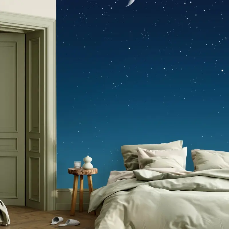 Wall mural serene crescent moon night sky