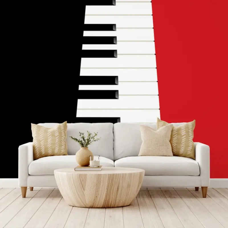 Wall mural black and red piano keyboard composition