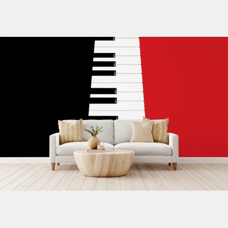 Wall mural black and red piano keyboard composition • Wallissimo®