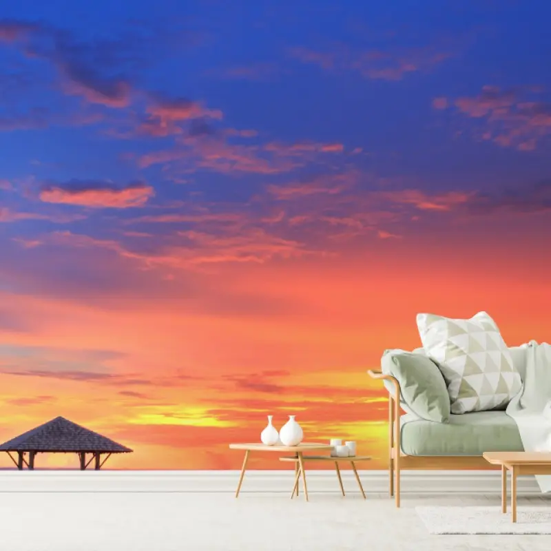 Wall mural sunset pier at the island beach