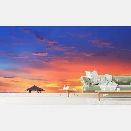 Wall mural sunset pier at the island beach • Wallissimo®