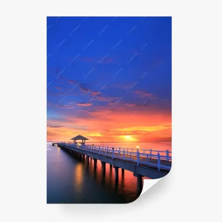 Wall mural sunset pier at the island beach • Wallissimo®
