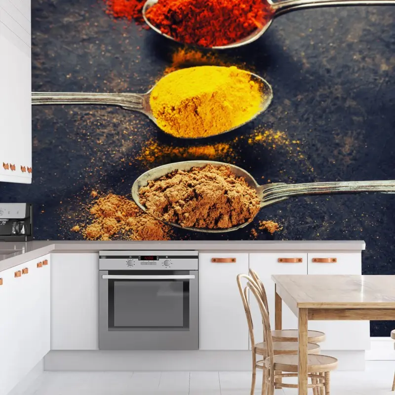 Wall mural colorful spice spoons arrangement