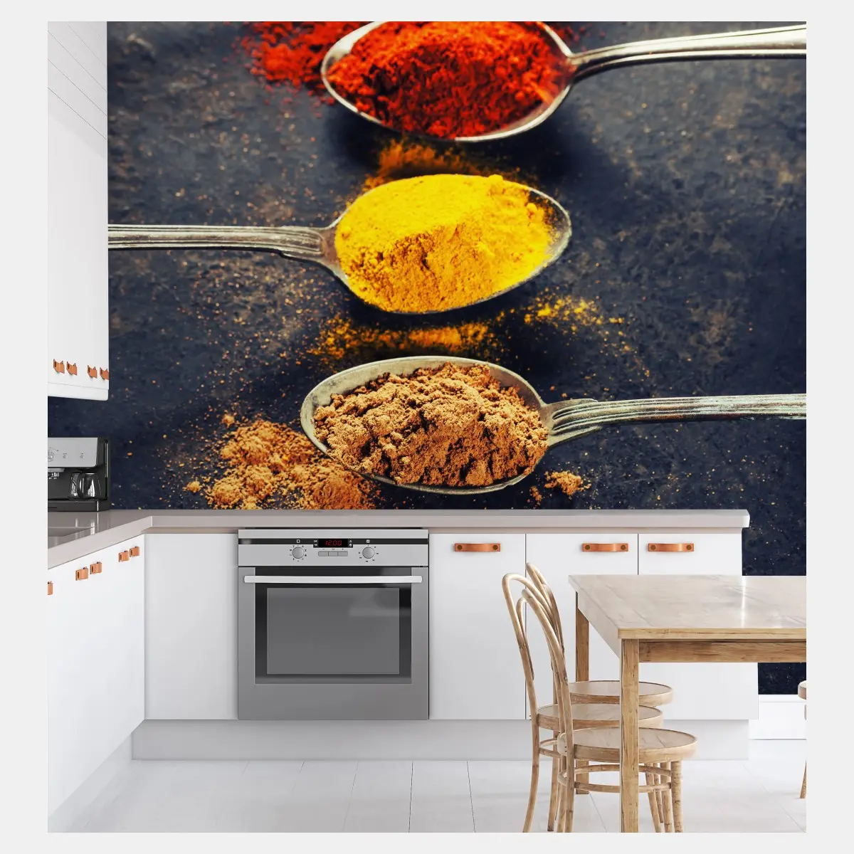 Wall mural colorful spice spoons arrangement • Wallissimo®