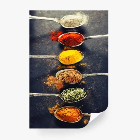 Wall mural colorful spice spoons arrangement • Wallissimo®