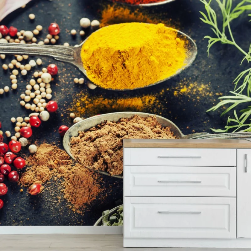 Wall mural vibrant spices and herbs composition