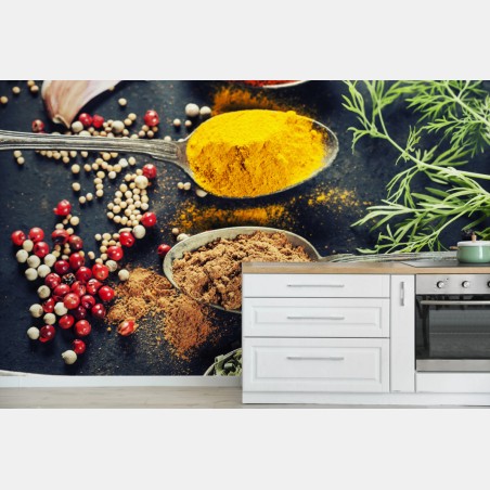 Wall mural vibrant spices and herbs composition • Wallissimo®