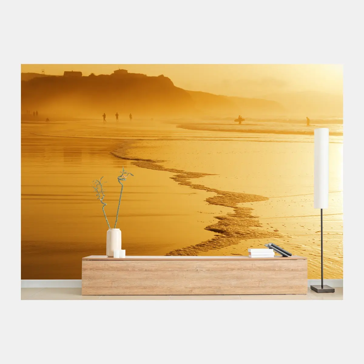 Wall mural golden sunset at Sopelana beach • Wallissimo®