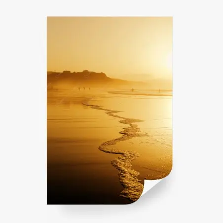 Wall mural golden sunset at Sopelana beach • Wallissimo®