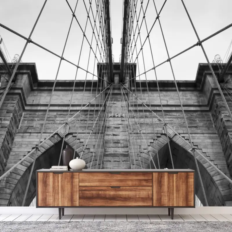Wall mural Brooklyn Bridge perspective in monochrome