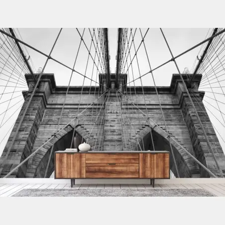 Wall mural Brooklyn Bridge perspective in monochrome • Wallissimo®
