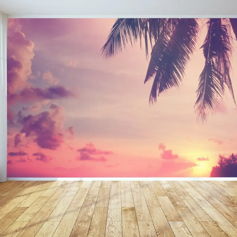 Wall mural tropical sunset beach silhouette