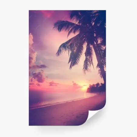 Wall mural tropical sunset beach silhouette • Wallissimo®