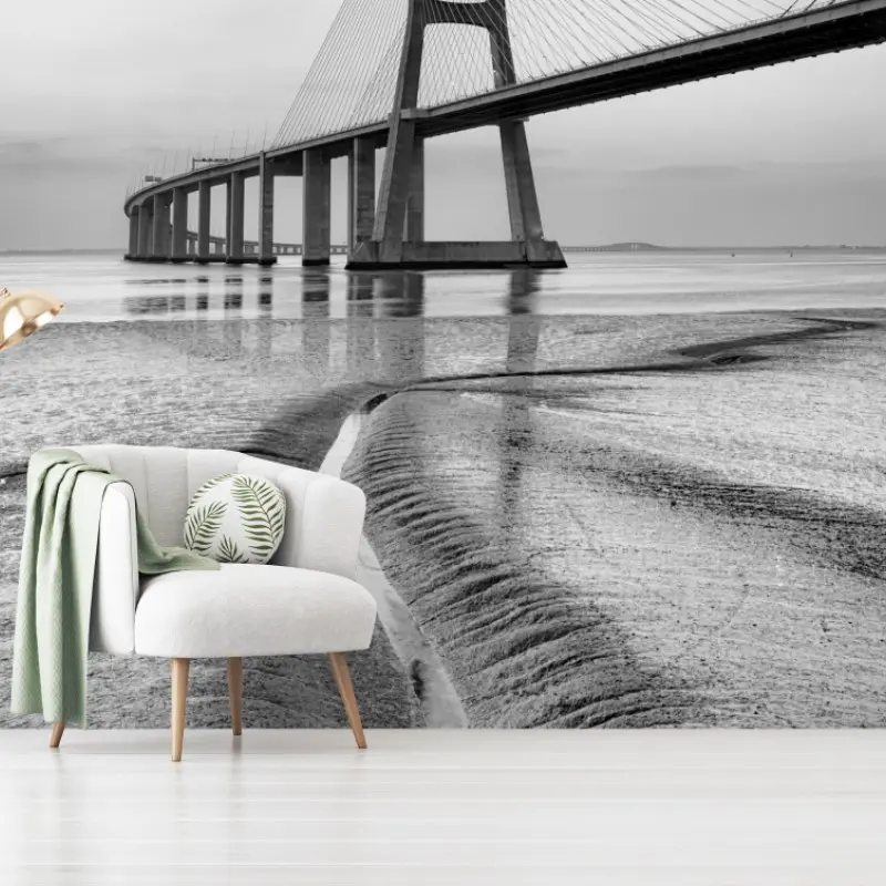 Wall mural minimalist cable-stayed bridge in monochrome