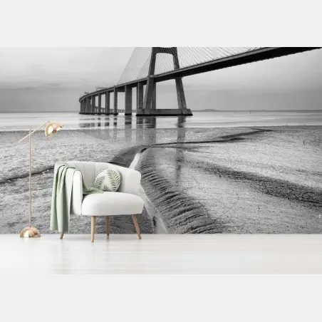 Wall mural minimalist cable-stayed bridge in monochrome • Wallissimo®