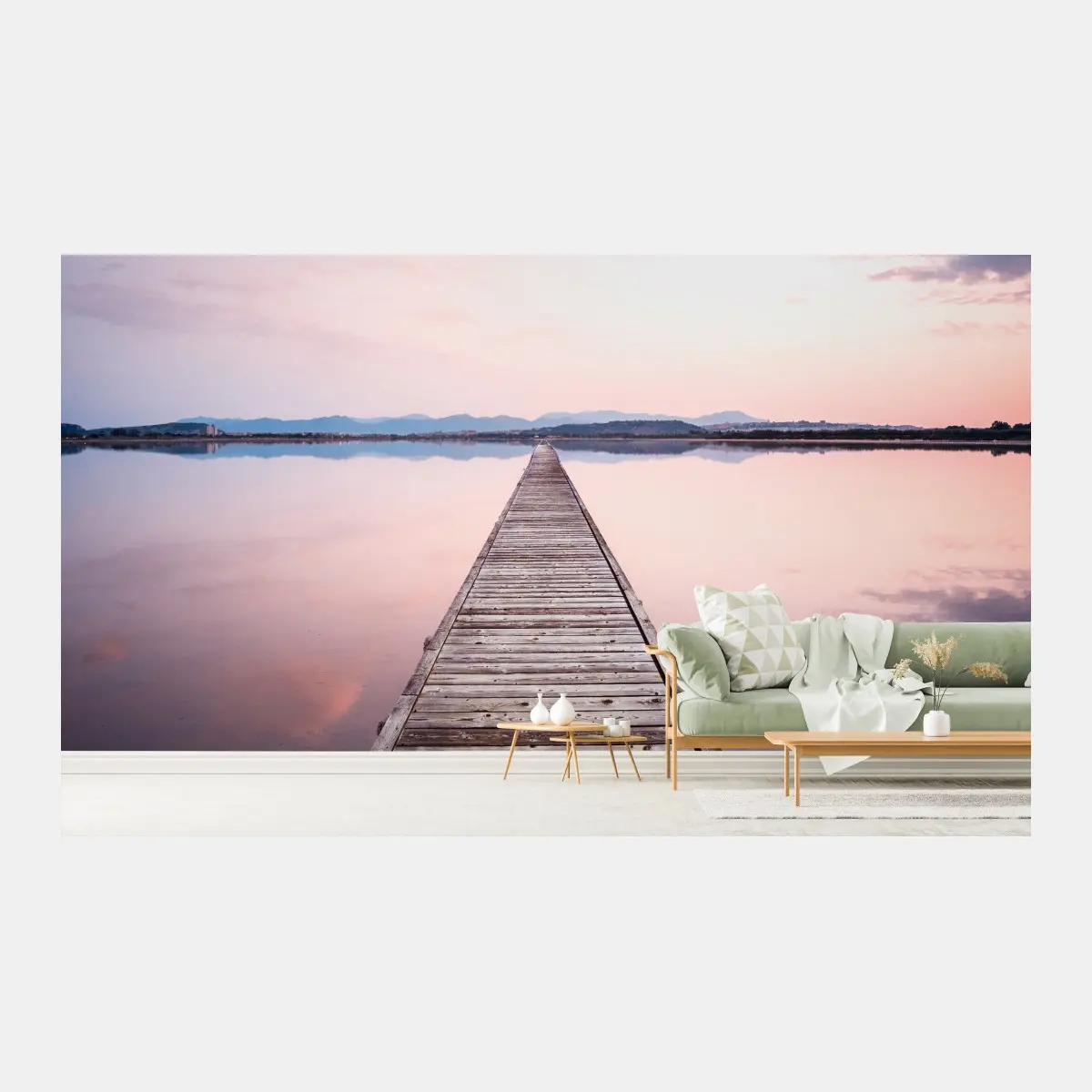 Wall mural pier to the horizon at sunset • Wallissimo®