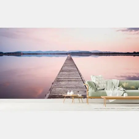 Wall mural pier to the horizon at sunset • Wallissimo®