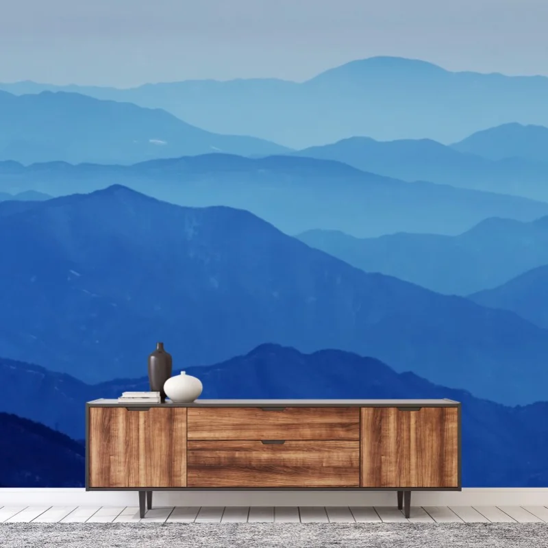 Wall mural misty blue mountain layers