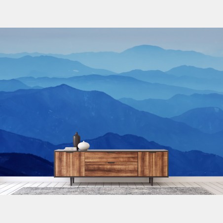 Wall mural misty blue mountain layers • Wallissimo®