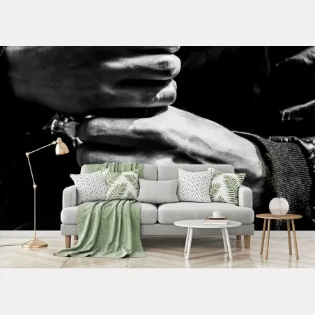 Wall mural hands on guitar neck • Wallissimo®