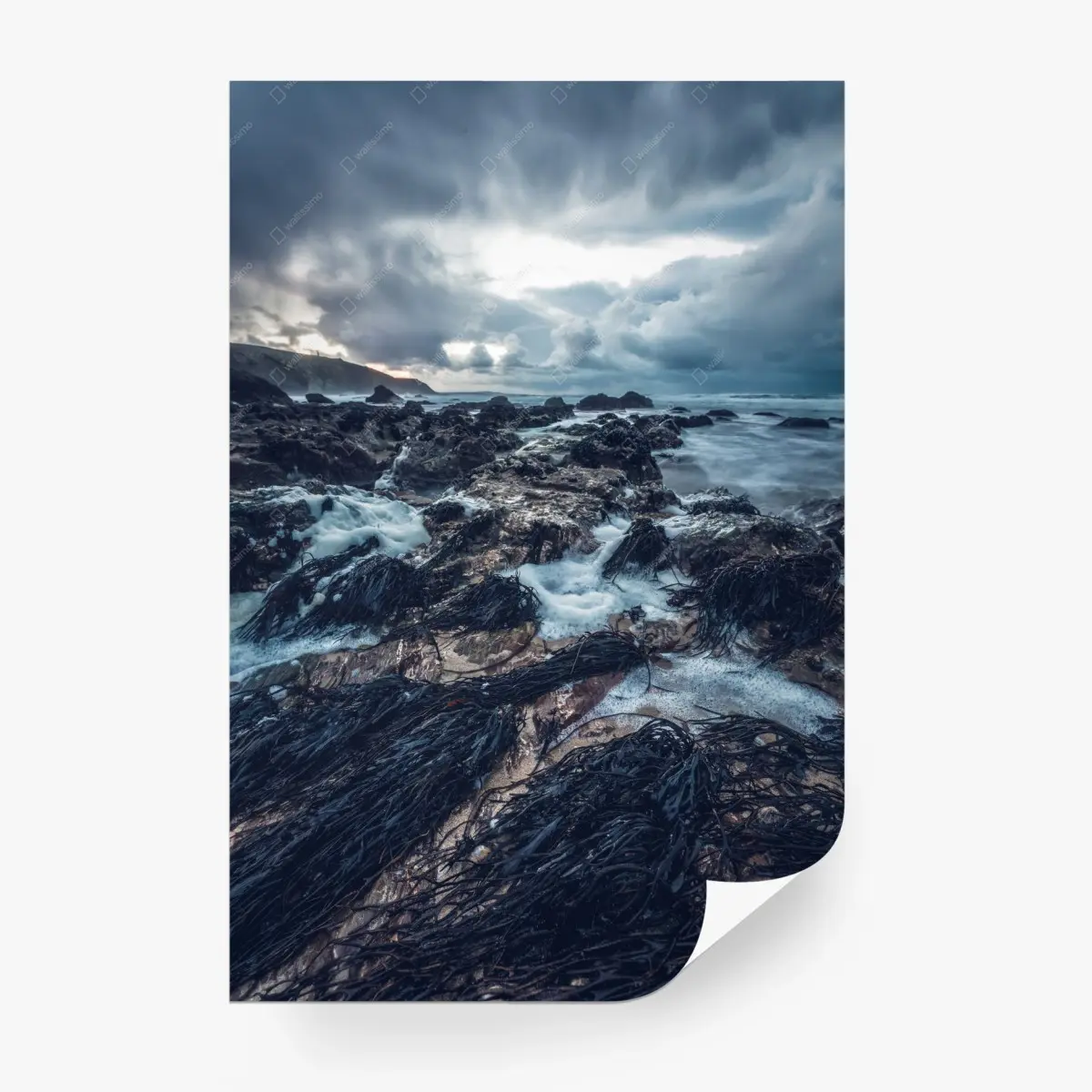 Wall mural moody rocky coastline at dusk • Wallissimo®