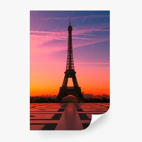 Wall mural sunrise over the Eiffel Tower • Wallissimo®