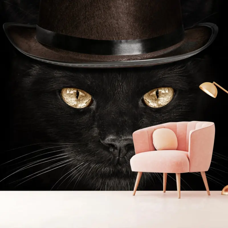 Wall mural dapper black cat in top hat and bow tie