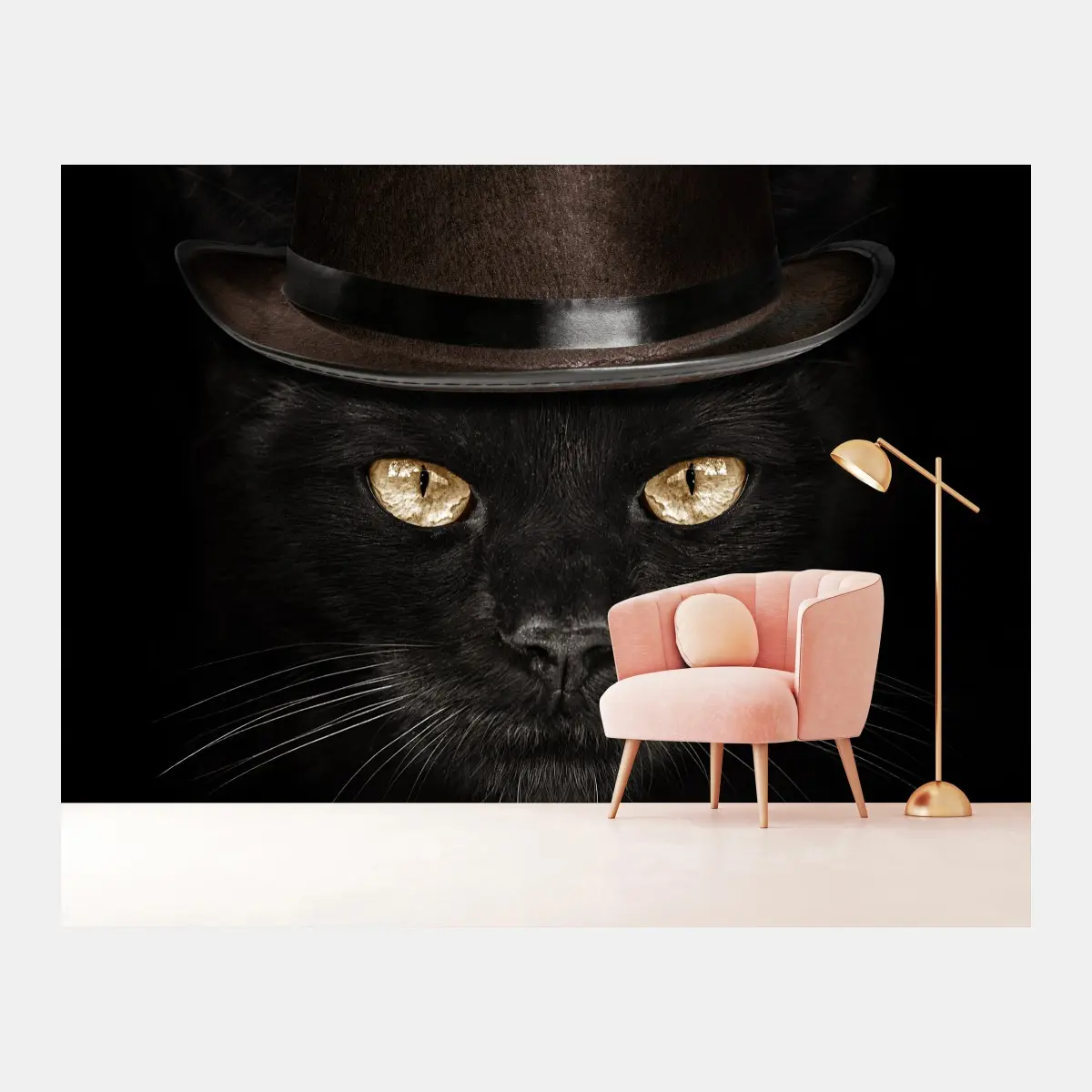 Wall mural dapper black cat in top hat and bow tie • Wallissimo®