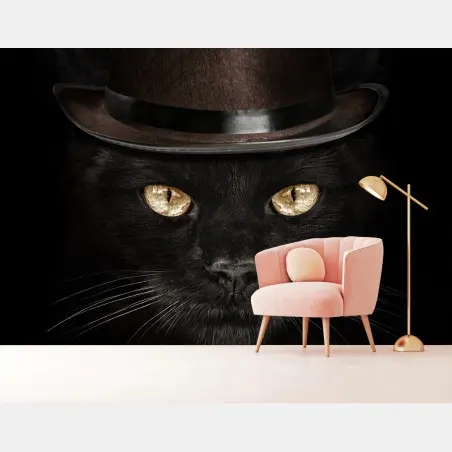 Wall mural dapper black cat in top hat and bow tie • Wallissimo®